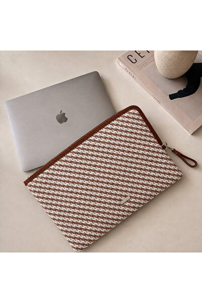 emelimin Women's Tan Patterned Portfolio Bag – Tablet Bag, Zippered Handbag