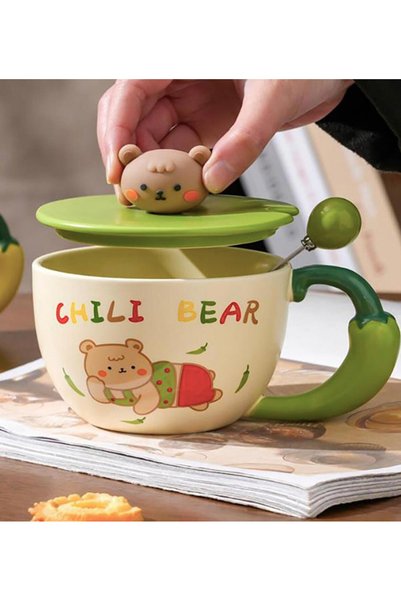 Mihristore Sevimli Ayıcık Temalı Seramik Kupa Chili Bear Kupa Sevimli Hediyel...