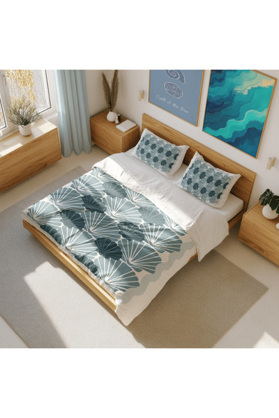 Luvis Store Blue Shell - Sea Shell Patterned Double Hybrid Duvet Cover Set - ...