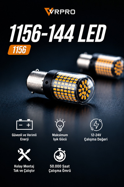 vr pro 1156 144 Ledli Turuncu P21W Ultra Güçlü Işık Tey Duy Geri Vites Park A...