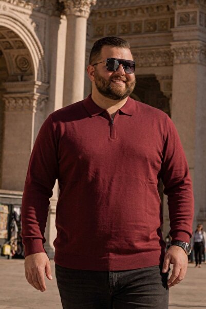 Maccali Men's Casual Large Size Burgundy Zippered Sweatshirt
