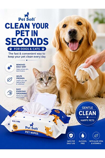 Pet Soft Pet Wipes for Dogs and Cats, Extra Thick Soft Cleaning & Deodorizing Wipes, Hypoallergenic Puppy Paw, Face, Body, Eye & Butt Wipes, 8 × 6 Inch, Pack of 4, 100 Wipes Each, 400 Pieces