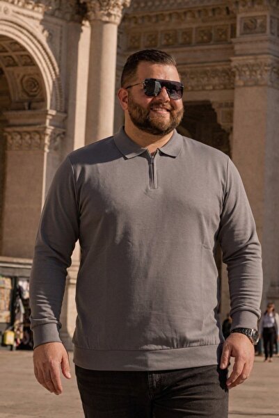 Maccali Men's Casual Plus Size Smoked Zipper Sweatshirt