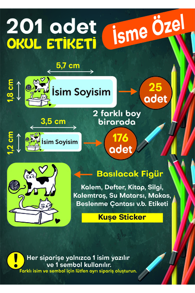 MEG DİJİTAL Okul Etiketi Kişiye Özel Okul Etiketi Kalem Defter Etiketi İsimli...