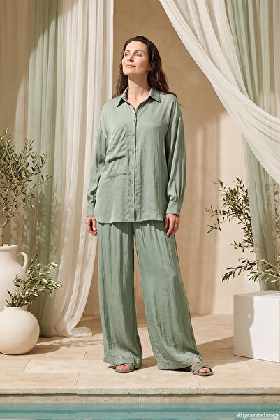 Ceremony Front Buttoned Two Layer Pocketed Trousers Cupra Set 914 Green