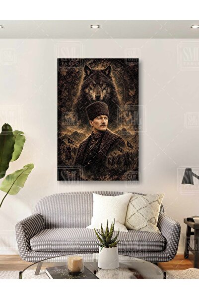 SML TABLO Atatürk Arkasında Bozkurt Başbuğ Türk ve Makam Arkası Dekor Dikey K...