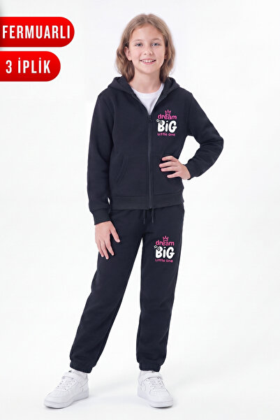FYK KİDS 3 Thread Printed Zippered Girls' Tracksuit Set
