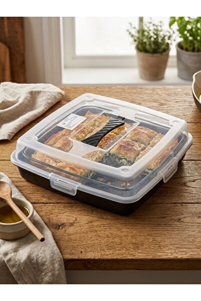 Mars Plastik Square Cake and Pastry Storage Container 30X30 cm with Handle an...