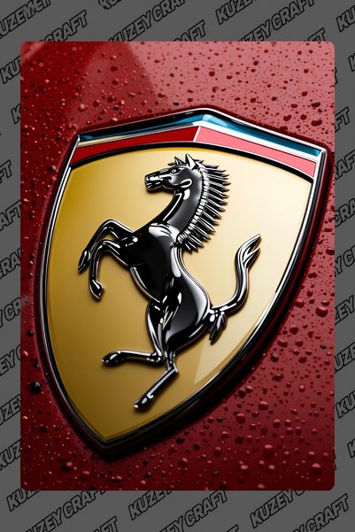 Kuzey Craft Ferrari Logo Metal Poster Duvar Tablosu Özel Tasarım Hediye Parla...