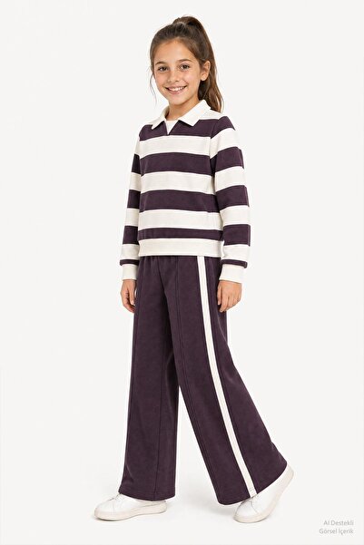 Perendi Girl's striped sweatshirt and wide-leg sweatpants set