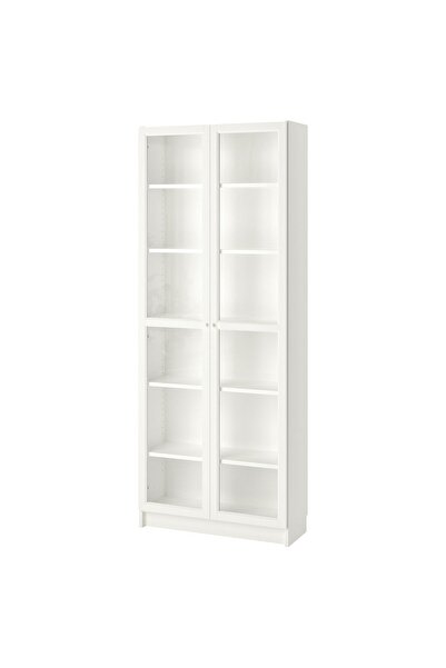 IKEA Modern Beyaz Cam Kapaklı Kitaplık 80x30x202 cm - Salon/Çalışma Odası Dolabı