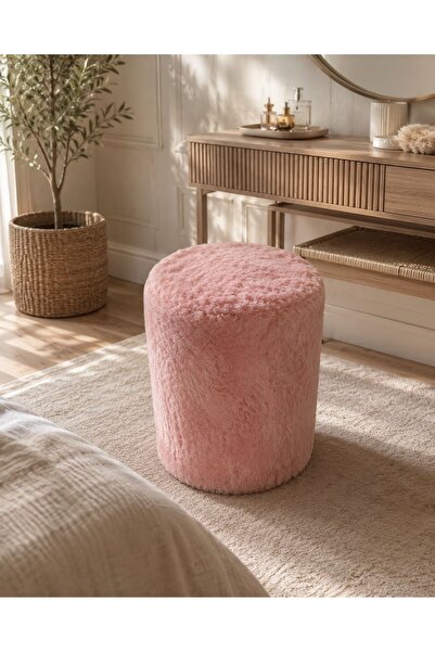 WOOLY LIFE PUF Peluş Çok Amaçlı Dekoratif Puf koltuk Dekoratif Puf koltuk pembe
