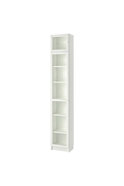 IKEA Modern Beyaz Cam Kapaklı Kitaplık 40x30x237 cm - Salon/Çalışma Odası Dolabı