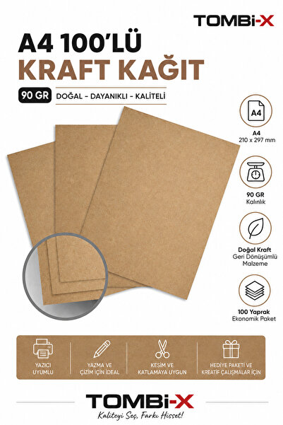 TOMBİ-X A4 Kraft Paper 90 Gr 100 Sheets – Hobby, Printing and Design Paper