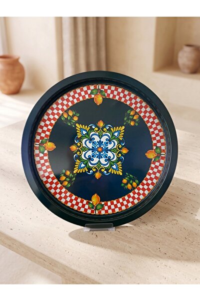 Zera Dizayn Zera Lemon Garden Round Metal Tray
