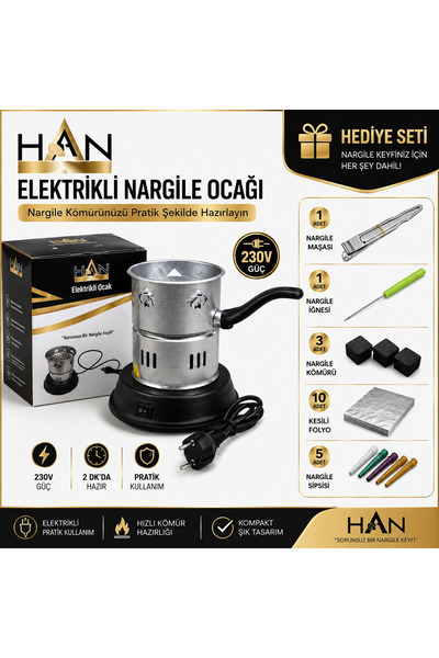 han nargile HAN Elektrikli Nargile Ocağı 230V Kömür Yakma Ocağı + Nargile İğn...