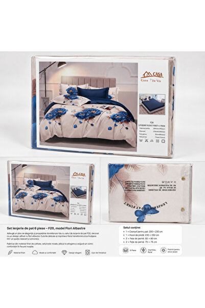 Rostil Efect 6 Piece Duvet Cover Set Set F20, Blue Flowers, Bed Sheet 200x230...