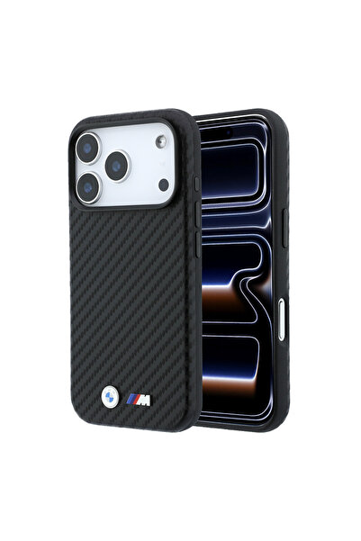 BMW iPhone 18 Pro Max Kılıf Lisanslı M-safeli Karbon Fiber ve Metal Logolu PU...
