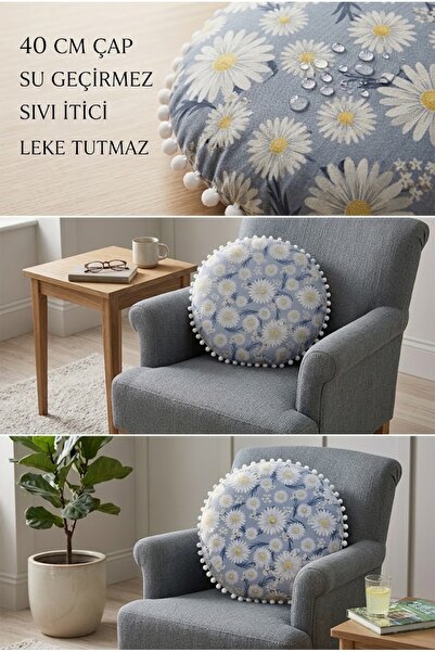 Rona Home Στρογγυλό μαξιλάρι 40 εκ. με μοτίβο μαργαρίτας, αδιάβροχο, απωθητικ...