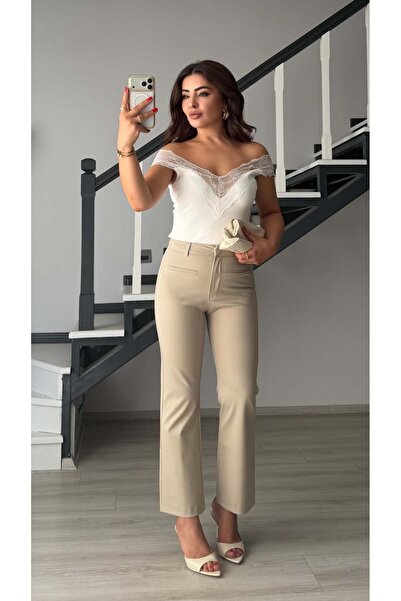 Oslove Stone Fabric Lycra Flare Pants