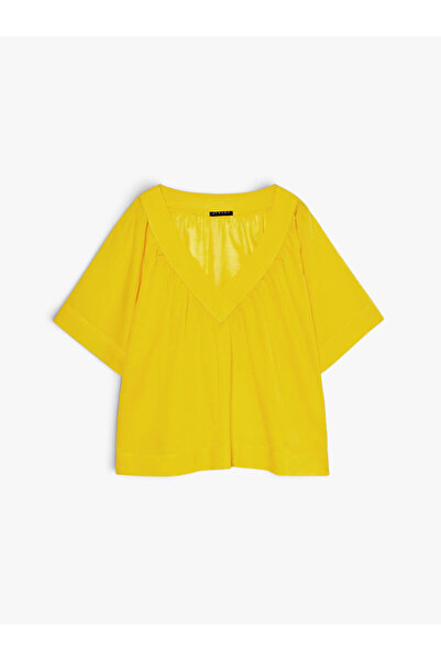 Sisley Kadın %100 Pamuk Pileli V Yaka Bluz 324P5HO1LQ06Q-SIS38R