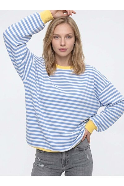 Cupla Women's striped ribbed oversize sweatshirt blue white
