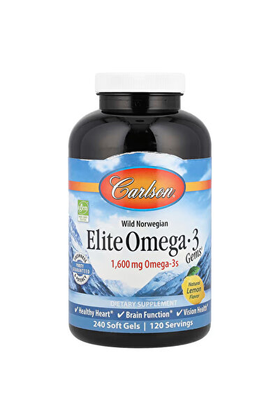 Carlson Elite Omega-3 Gems, 1600 mg, From Norway, Lemon, 240 Softgels Omega-3...