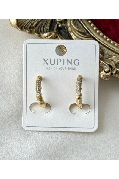 ATELİER GİZEM Xuping kararmaz gold çelik taşlı halka küpe