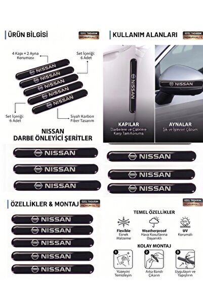 İntervex Global NISSAN Uyumlu 6 Parça Kapı ve Yan Ayna Koruma Şeridi - Premiu...