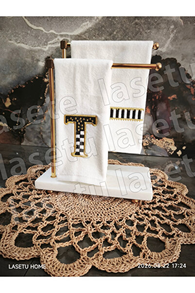 LASETU Checkered Letter t and Striped Kitchen Towel Set of 2 (30X50)