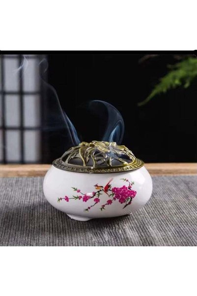 ViViRaSmi Small 9cm Ceramic Incense Burner Holder with Metal Lid - Decorative...