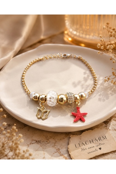 Liacharm Gold Yellow Bijouterie Bracelet with Butterfly and Starfish Charm De...