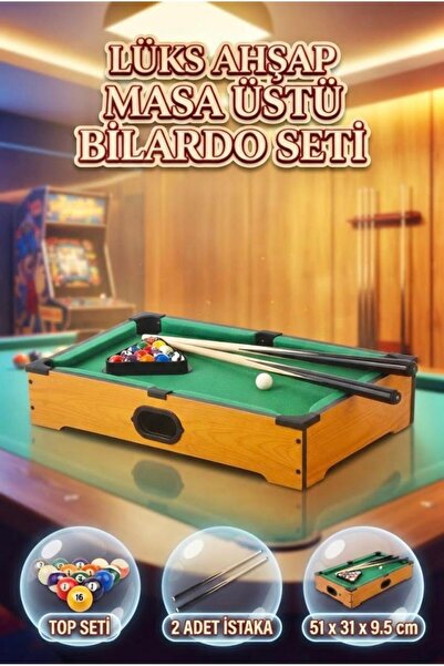 Tıfıl Toys Ahşap Masaüstü Bilardo Oyun Seti 51cm - Taşınabilir 16 Top 2 Istak...