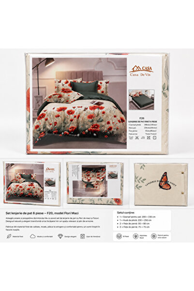 Rostil Efect 6 Piece Duvet Cover Set Set F20 – Poppies and Butterflies