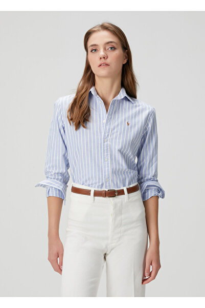 Polo Ralph Lauren Custom Fit Mavi Çizgili Oxford Gömlek