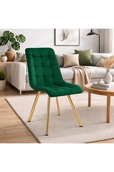 Solplant Scaun bucatarie/living, , Cieza, catifea verde, picioare metal auriu...