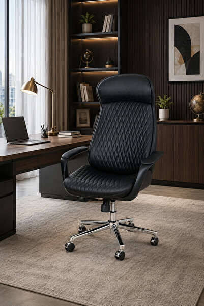 MARIA HOMES Modern Black Executive Office Chair with Quilted High Back, Padde...