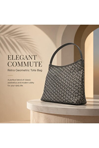Bleco Retro geometric print PU handbag with shoulder strap, zipper closure, l...