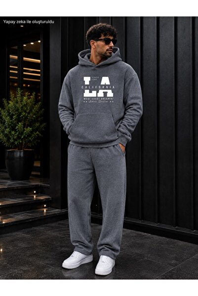caddekombin Men's La California West Coast Printed Tracksuit Set / Hooded Kan...