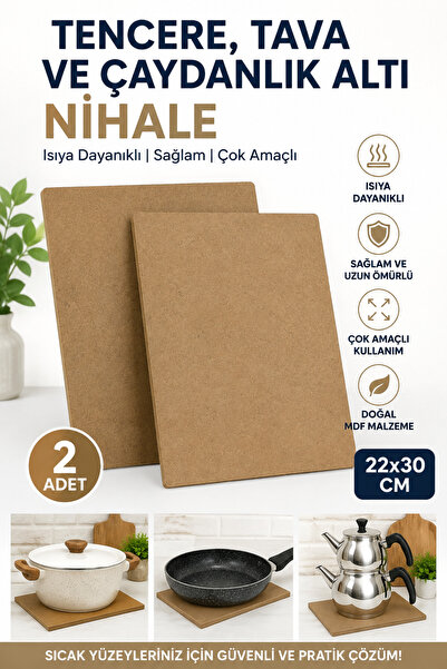 Organik Yolda 2 Adet Tencere Tava Çaydanlık Altı Nihale 22x30 cm MDF Sıcak Al...