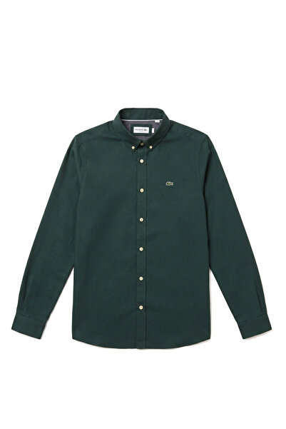 Lacoste Koyu Yeşil Slim Fit Düğmeli Yaka Uzun Kollu Erkek Gömlek