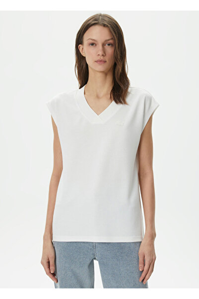 Lacoste White V-neck Sleeveless Slim Fit Women's T-Shirt