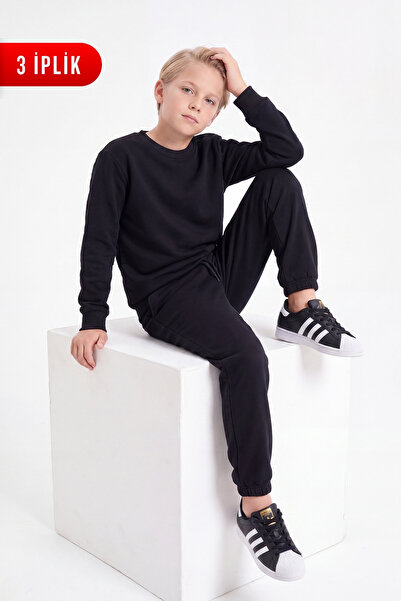 FYK KİDS 3 Thread Flat Boys' Double Pocket Crew Neck Sweatpants Set