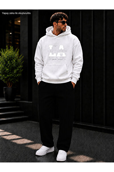 caddekombin Men's La California West Coast Printed Tracksuit Set / Hooded Kan...