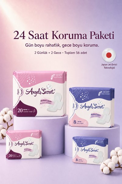 Angels Secret 24 Saat Koruma Seti 4'lü Paket 56 Adet - Günlük ve Gece Pedi - ...