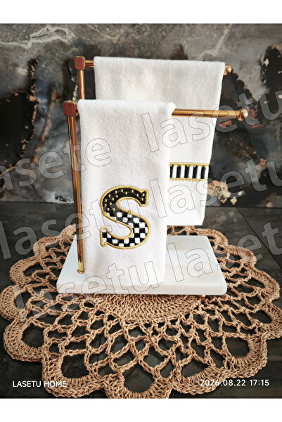 LASETU Checkered Letter S and Striped Kitchen Towel Set of 2 (30X50)