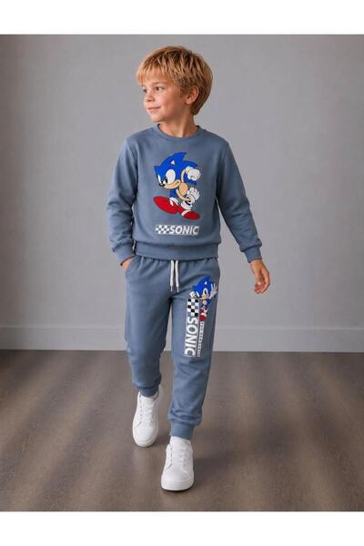 is kids wear Erkek Çocuk Mavi Karakter Baskılı Sweatshirt Eşofman Alt Üst İki...