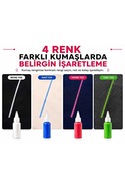 ALBERTOS Pudralı Kumaş İşaretleme Aparatı Terzi Çizim Kalemi 4 Renk 5 Şişe Çizim Tozu