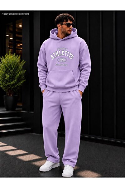 caddekombin Men's Athletics 1958 Department Printed Tracksuit Set / Hooded Sw...