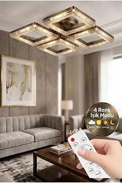 Melize Kare Model ESKİTME 4"lü Ledli 3 Renk Modu Kristal Salon Mutfak Yatak Ç...